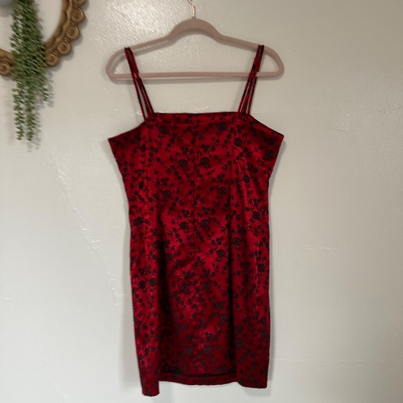 Vintage City Triangles Red Floral Print Satin Mini Dress, Y2K, 90s - Picture 6 of 11